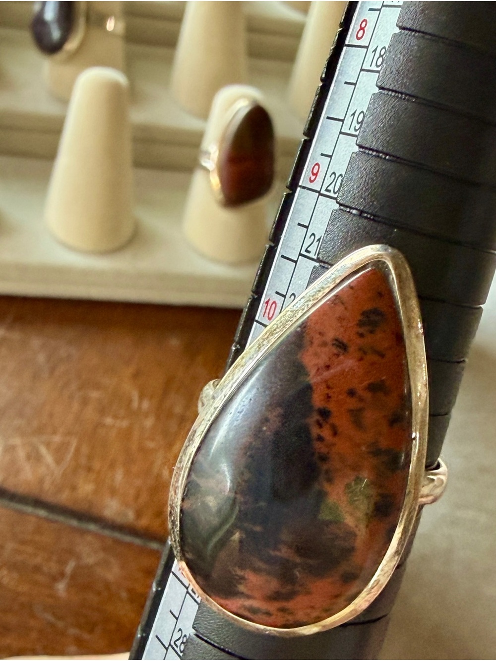 Handmade 625 Teardrop Jasper Stone Ring - Brown & Black size 11